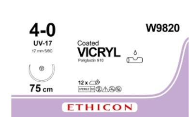 VICRYL непофарбований 75см M1.5 USP4/0 одна голка UV-17, тип колючо-ріжуча Tapercut, 17мм, 5/8 кола